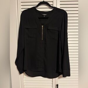 Express Black Blouse with Gold Zipper
